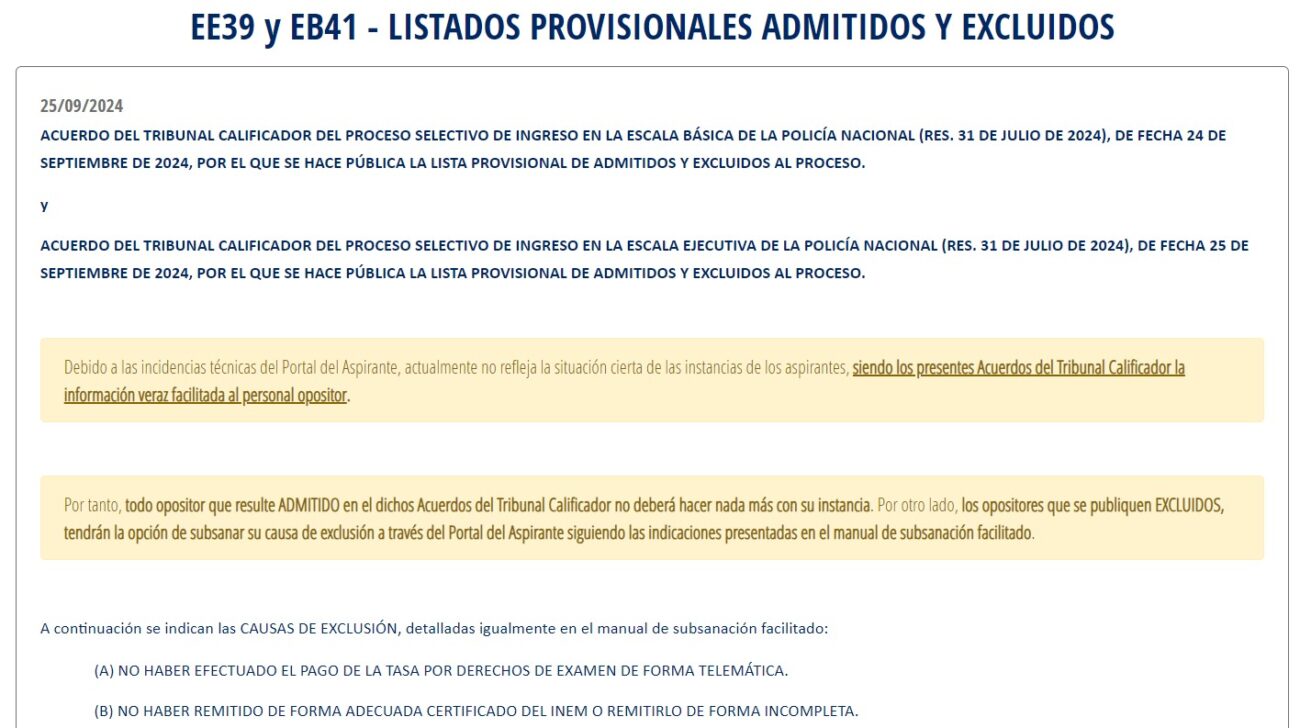 LISTADO PROVISIONAL DE ADMITIDOS Y EXCLUIDOS DE EE39 Y EB41 - Formación para opositores de Policía Nacional y Guardia Civil | Academia Centro 2 Academia Centro en Alicante, formación para oposiciones de Policía Nacional y Guardia Civil, acceso físico y temario para preparación